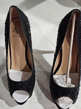 Valiant Black Crystal Open-Toe Pumps